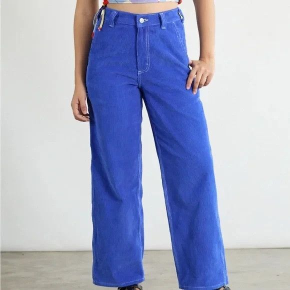 Lisa Says Gah women Dylan Corduroy Jean Pants sz 6 Cobalt Blue with Bows 28" ins - Picture 2 of 11